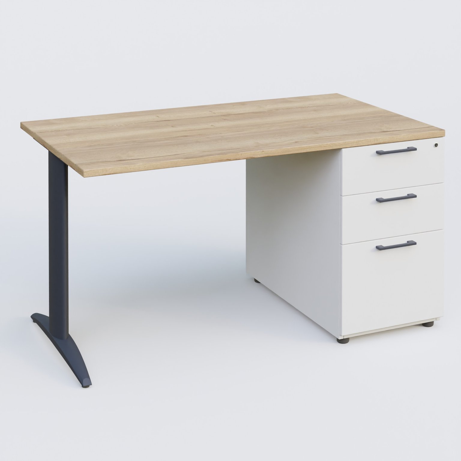 K2 Plateau droit 140x80 avec caisson porteur mélamine sous le plateau. Plateau , caisson Chêne naturel et pietement Anthracite