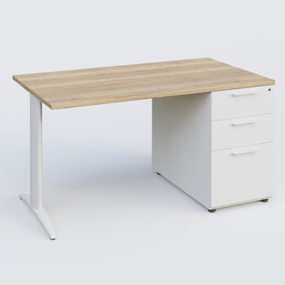 [Pas de famille] - [Pas de sous famille] - K2 Plateau droit 140x80 avec caisson porteur mélamine sous le plateau. Plateau , caisson Chêne naturel et pietement Blanc