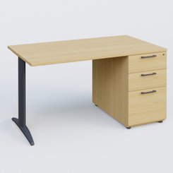 [Pas de famille] - [Pas de sous famille] - K2 Plateau droit 140x80 avec caisson porteur mélamine sous le plateau. Plateau , caisson Chêne clair et pietement Anthracite