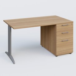 [Pas de famille] - [Pas de sous famille] - K2 Plateau droit 140x80 avec caisson porteur mélamine sous le plateau. Plateau , caisson Noyer et pietement Aluminium