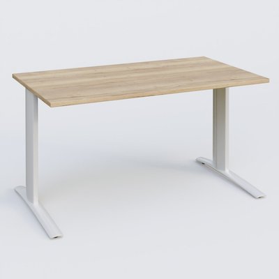 [Pas de famille] - [Pas de sous famille] - K1 Plateau droit 140x80 pieds fixe. Plateau Chêne naturel et pietement Blanc