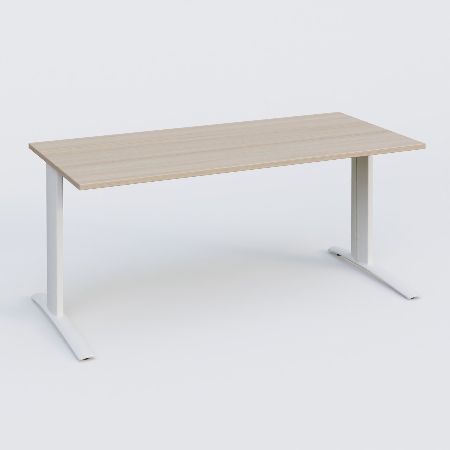 K1 Plateau droit 180x80 pieds fixe. Plateau Acacia et pietement Blanc