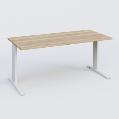 [Pas de famille] - [Pas de sous famille] - K1 Plateau droit 180x80 pieds fixe. Plateau Chêne naturel et pietement Blanc