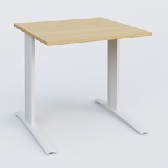 Gamme K1 - Plans droits - K1 Plateau droit 80x80 pieds fixe. Plateau Chêne clair et pietement Blanc