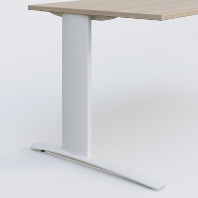 Gamme K1 - Plans droits - K1 Plateau droit 80x80 pieds fixe. Plateau Acacia et pietement Blanc