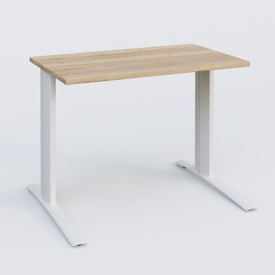 [Pas de famille] - [Pas de sous famille] - K1 Plateau droit 100x60 pieds fixe. Plateau Chêne naturel et pietement Blanc