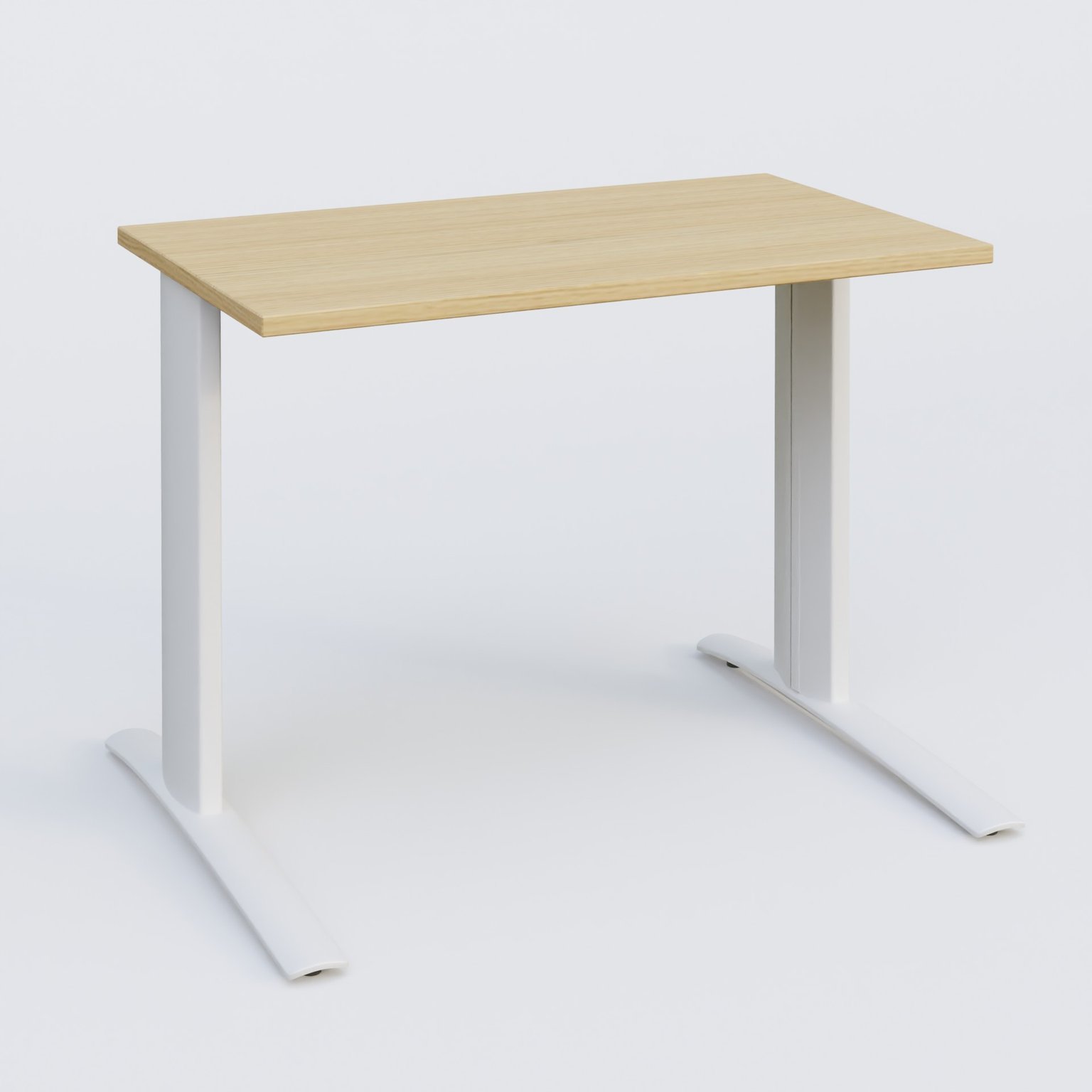 K1 Plateau droit 100x60 pieds fixe. Plateau Chêne clair et pietement Blanc