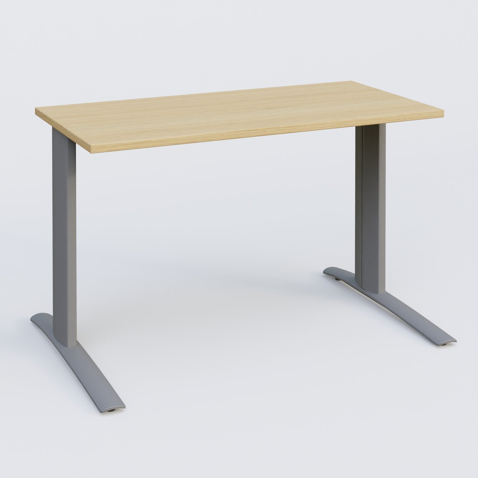 K1 Plateau droit 120x60 pieds fixe. Plateau Chêne clair et pietement Aluminium