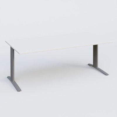 Gamme K1 - Plans droits - K1 Plateau droit 200x100 pieds fixe. Plateau Blanc et pietement Aluminium