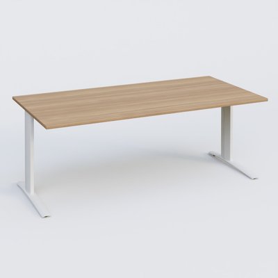 Gamme K1 - Plans droits - K1 Plateau droit 200x100 pieds fixe. Plateau Noyer et pietement Blanc