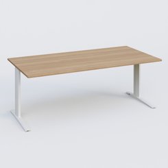 Gamme K1 - Plans droits - K1 Plateau droit 200x100 pieds fixe. Plateau Noyer et pietement Blanc