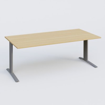 Gamme K1 - Plans droits - K1 Plateau droit 200x100 pieds fixe. Plateau Chêne clair et pietement Aluminium