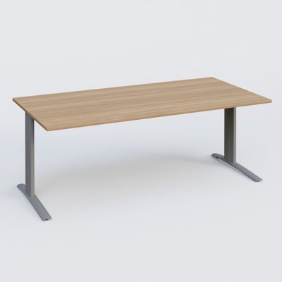 Gamme K1 - Plans droits - K1 Plateau droit 200x100 pieds fixe. Plateau Noyer et pietement Aluminium