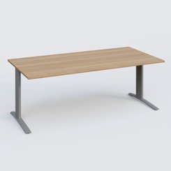 Gamme K1 - Plans droits - K1 Plateau droit 200x100 pieds fixe. Plateau Noyer et pietement Aluminium