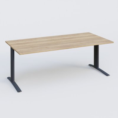 [Pas de famille] - [Pas de sous famille] - K1 Plateau droit 200x100 pieds fixe. Plateau Chêne naturel et pietement Anthracite