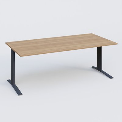 Gamme K1 - Plans droits - K1 Plateau droit 200x100 pieds fixe. Plateau Noyer et pietement Anthracite