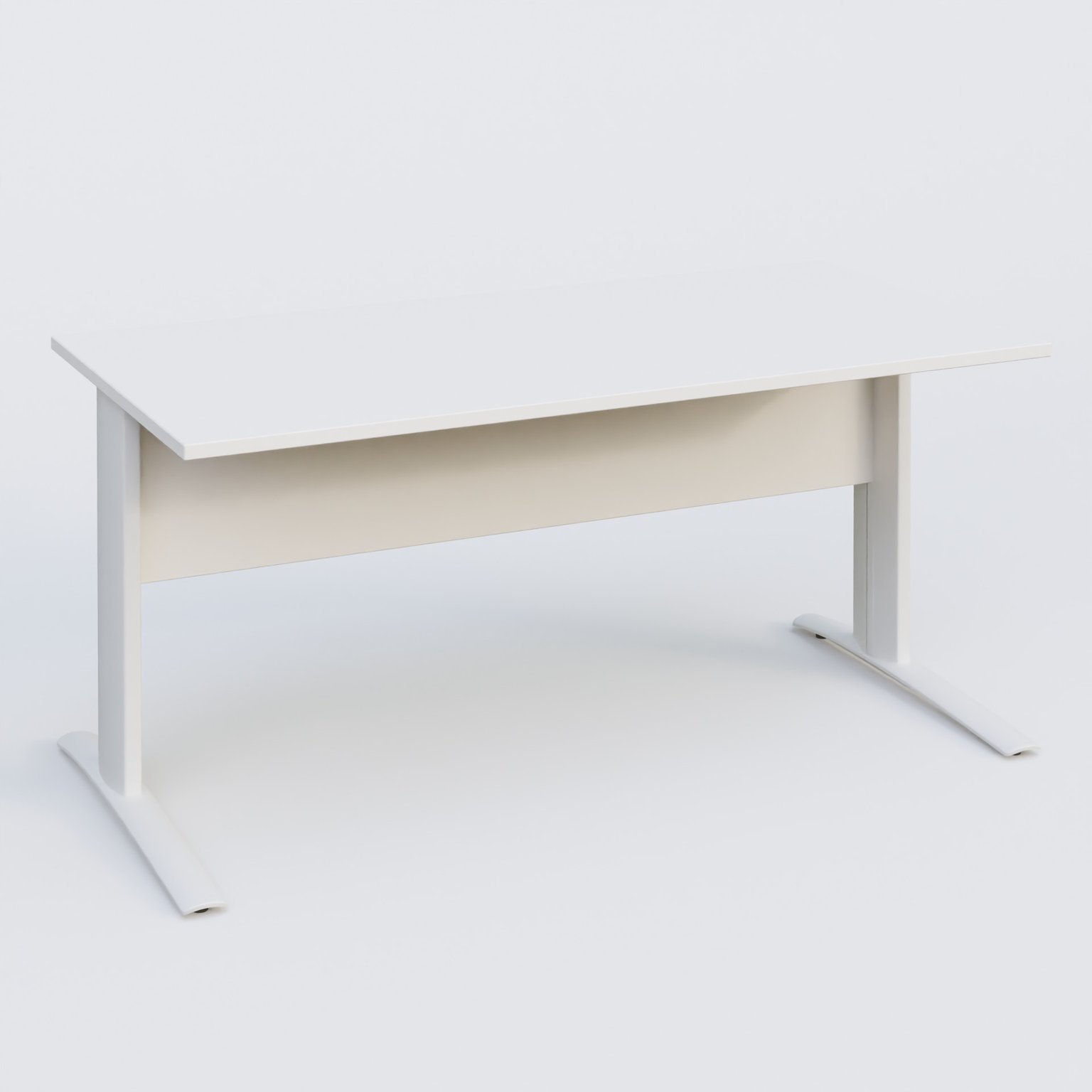 K1 Plateau droit 160x80 avec voile de fond bois. Plateau Blanc et pietement Blanc