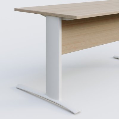 Gamme K1 - Plans droits - K1 Plateau droit 160x80 avec voile de fond bois. Plateau Acacia et pietement Blanc