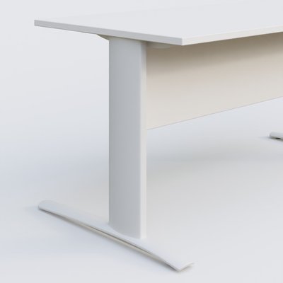 Gamme K1 - Plans droits - K1 Plateau droit 140x80 avec voile de fond bois. Plateau Blanc et pietement Blanc