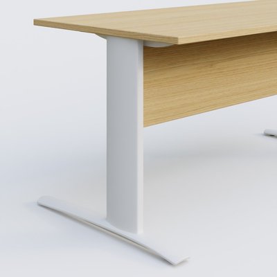 Gamme K1 - Plans droits - K1 Plateau droit 80x80 avec voile de fond bois. Plateau Chêne clair et pietement Blanc