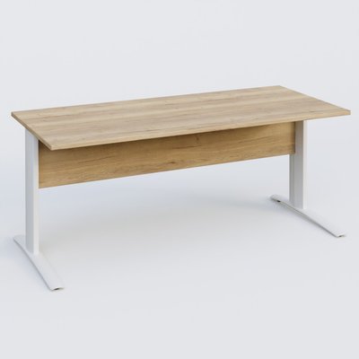 [Pas de famille] - [Pas de sous famille] - K1 Plateau droit 180x80 avec voile de fond bois. Plateau Chêne naturel et pietement Blanc