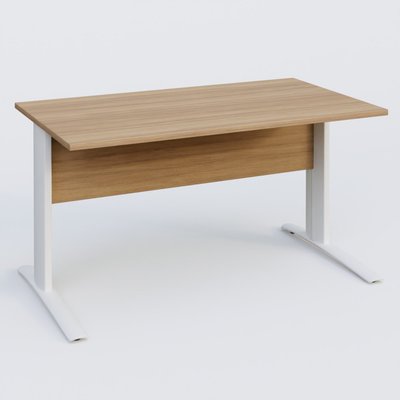 Gamme K1 - Plans droits - K1 Plateau droit 140x80 avec voile de fond bois. Plateau Noyer et pietement Blanc