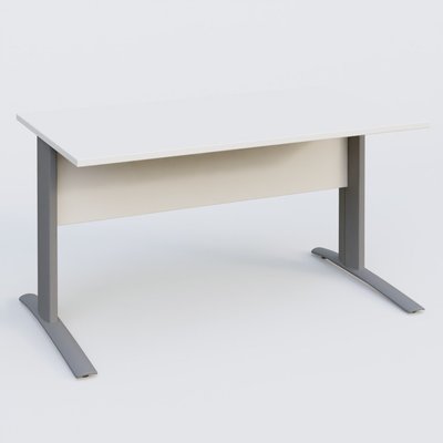 Gamme K1 - Plans droits - K1 Plateau droit 140x80 avec voile de fond bois. Plateau Blanc et pietement Aluminium