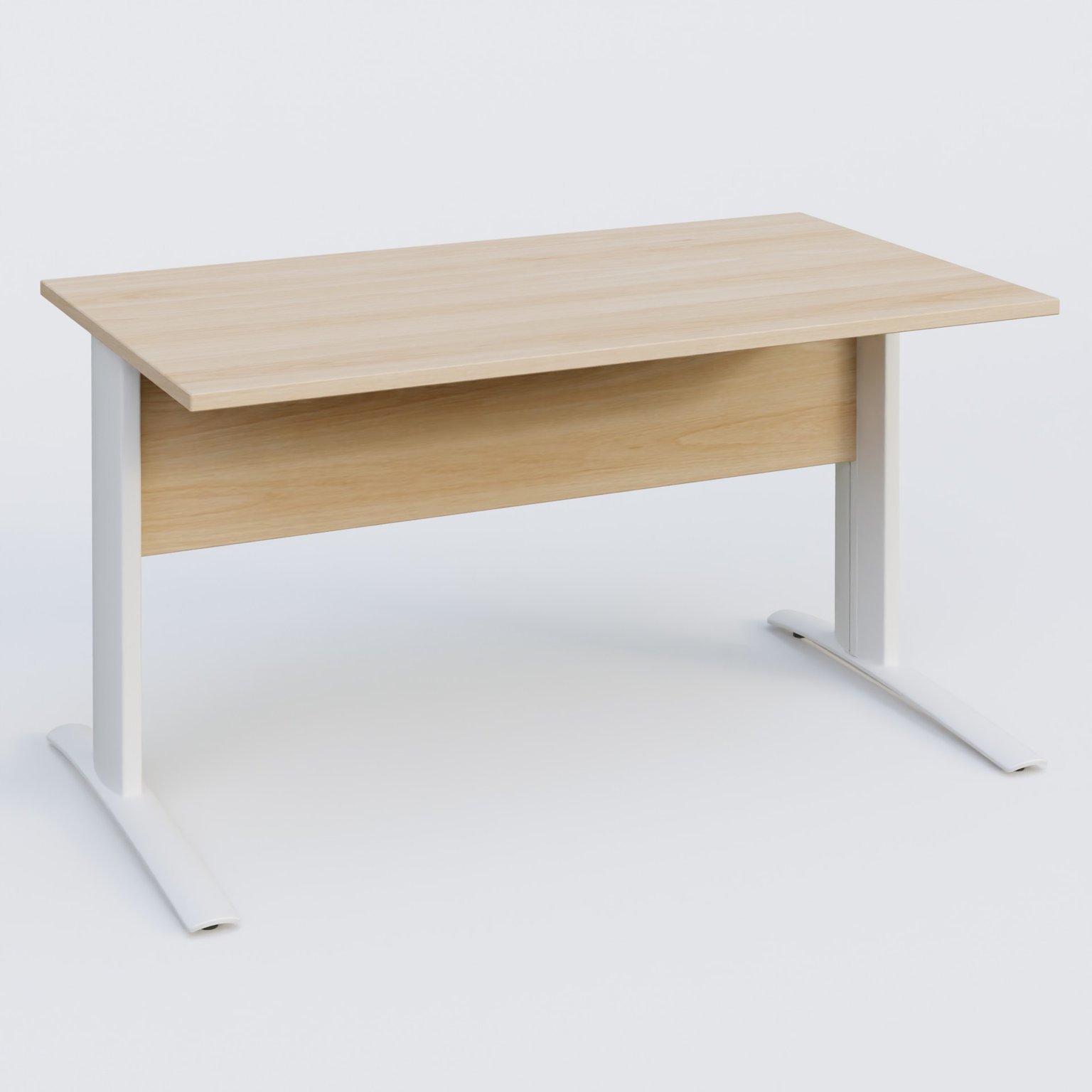 K1 Plateau droit 140x80 avec voile de fond bois. Plateau Hêtre et pietement Blanc