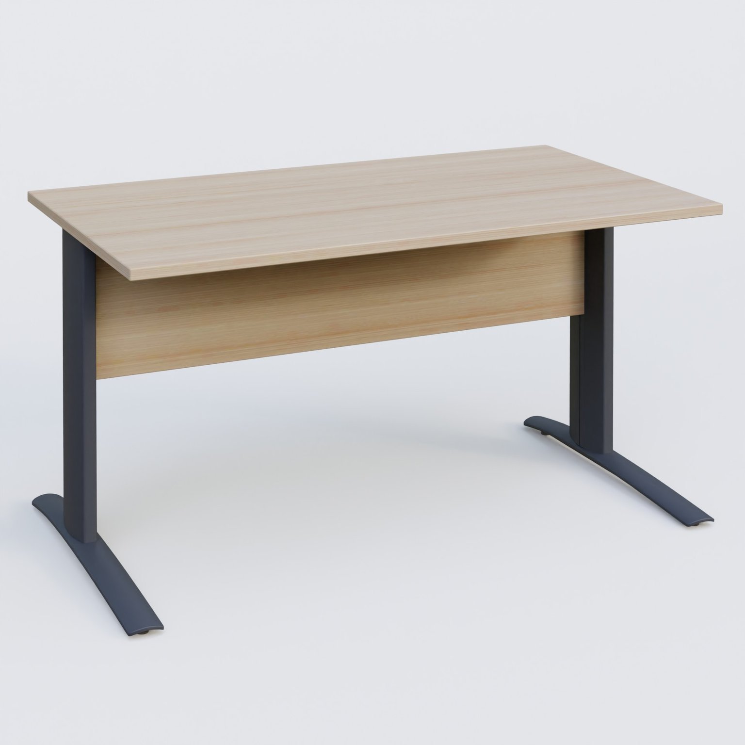 K1 Plateau droit 140x80 avec voile de fond bois. Plateau Acacia et pietement Anthracite