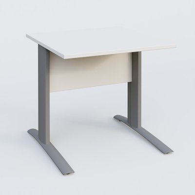 Gamme K1 - Plans droits - K1 Plateau droit 80x80 avec voile de fond bois. Plateau Blanc et pietement Aluminium