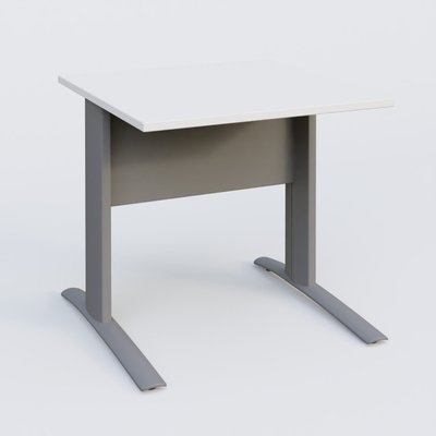 Gamme K1 - Plans droits - K1 Plateau droit 80x80 avec voile de fond métal. Plateau Blanc et pietement Aluminium