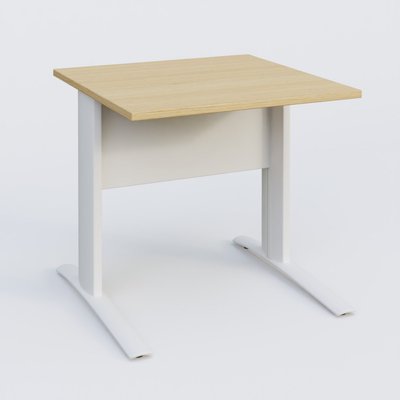 Gamme K1 - Plans droits - K1 Plateau droit 80x80 avec voile de fond métal. Plateau Chêne clair et pietement Blanc