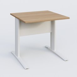 Gamme K1 - Plans droits - K1 Plateau droit 80x80 avec voile de fond métal. Plateau Noyer et pietement Blanc