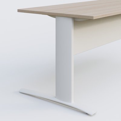 Gamme K1 - Plans droits - K1 Plateau droit 80x80 avec voile de fond métal. Plateau Acacia et pietement Blanc