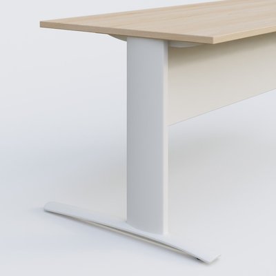 Gamme K1 - Plans droits - K1 Plateau droit 80x80 avec voile de fond métal. Plateau Hêtre et pietement Blanc