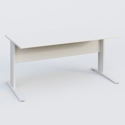 Gamme K1 - Plans droits - K1 Plateau droit 160x80 avec voile de fond métal. Plateau Blanc et pietement Blanc