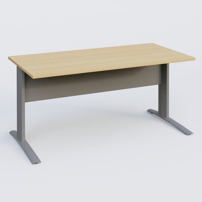 Gamme K1 - Plans droits - K1 Plateau droit 160x80 avec voile de fond métal. Plateau Chêne clair et pietement Aluminium