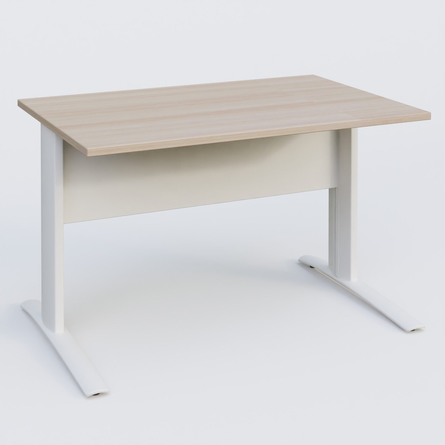 K1 Plateau droit 120x80 avec voile de fond métal. Plateau Acacia et pietement Blanc