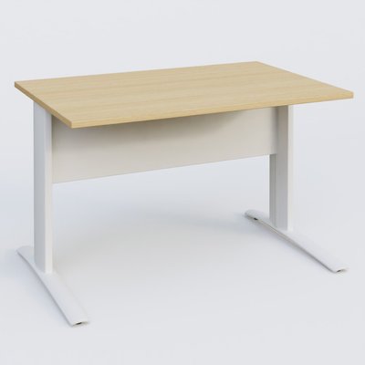 Gamme K1 - Plans droits - K1 Plateau droit 120x80 avec voile de fond métal. Plateau Chêne clair et pietement Blanc