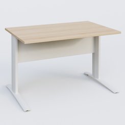 Gamme K1 - Plans droits - K1 Plateau droit 120x80 avec voile de fond métal. Plateau Hêtre et pietement Blanc