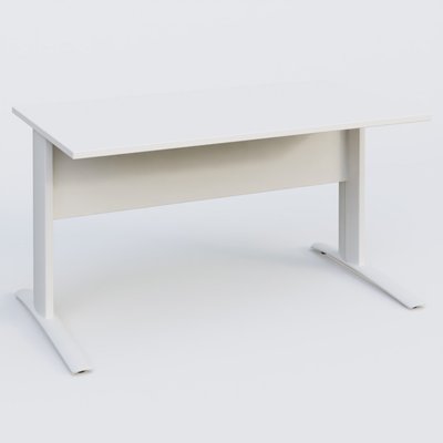 Gamme K1 - Plans droits - K1 Plateau droit 140x80 avec voile de fond métal. Plateau Blanc et pietement Blanc