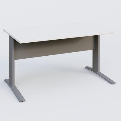 Gamme K1 - Plans droits - K1 Plateau droit 140x80 avec voile de fond métal. Plateau Blanc et pietement Aluminium