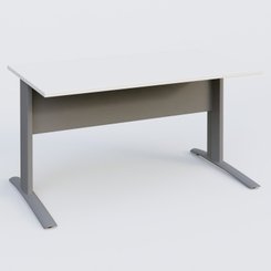 Gamme K1 - Plans droits - K1 Plateau droit 140x80 avec voile de fond métal. Plateau Blanc et pietement Aluminium