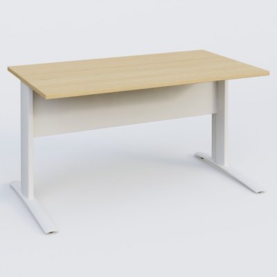 Gamme K1 - Plans droits - K1 Plateau droit 140x80 avec voile de fond métal. Plateau Chêne clair et pietement Blanc