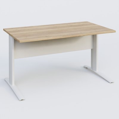 [Pas de famille] - [Pas de sous famille] - K1 Plateau droit 140x80 avec voile de fond métal. Plateau Chêne naturel et pietement Blanc