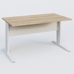 [Pas de famille] - [Pas de sous famille] - K1 Plateau droit 140x80 avec voile de fond métal. Plateau Chêne naturel et pietement Blanc