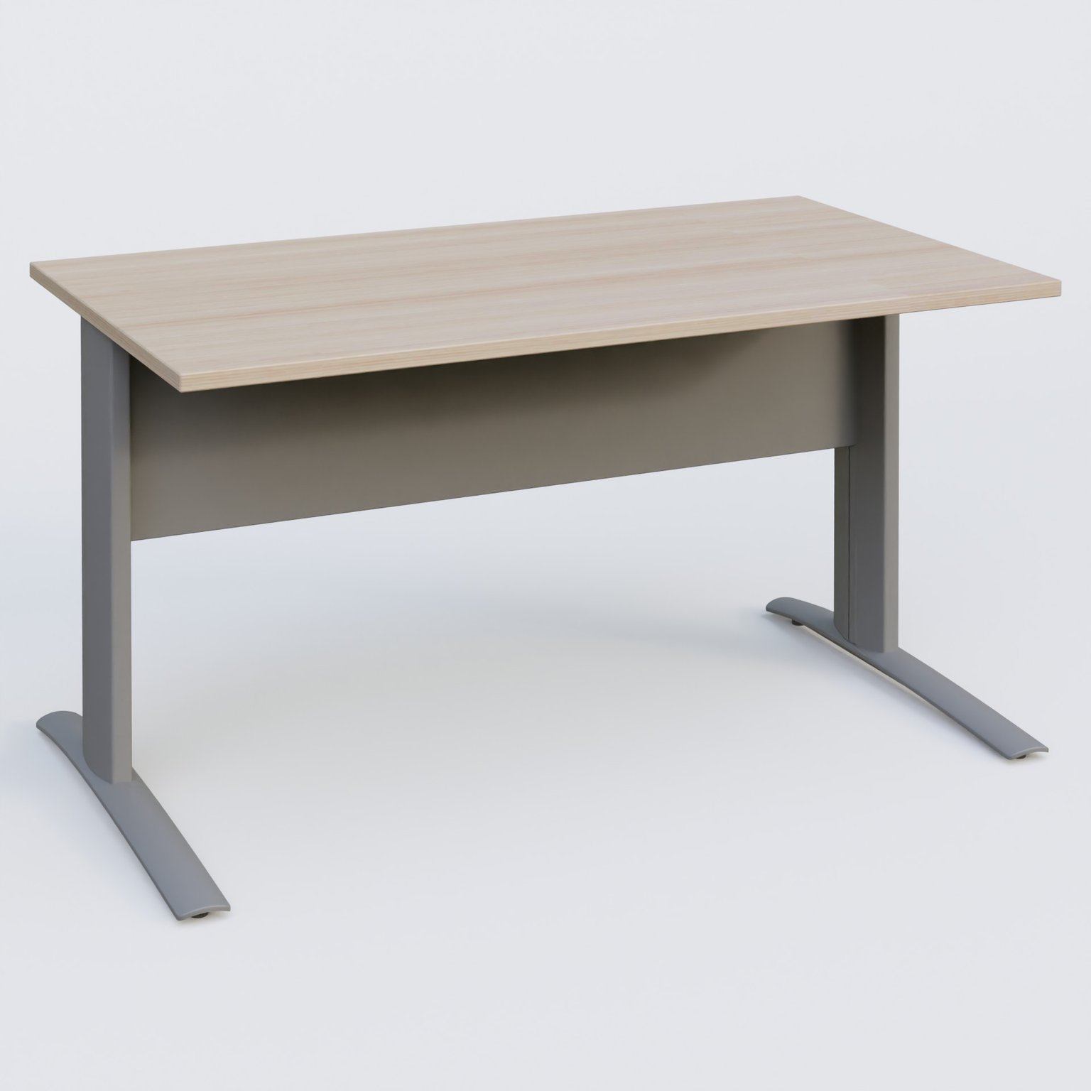 K1 Plateau droit 140x80 avec voile de fond métal. Plateau Acacia et pietement Aluminium