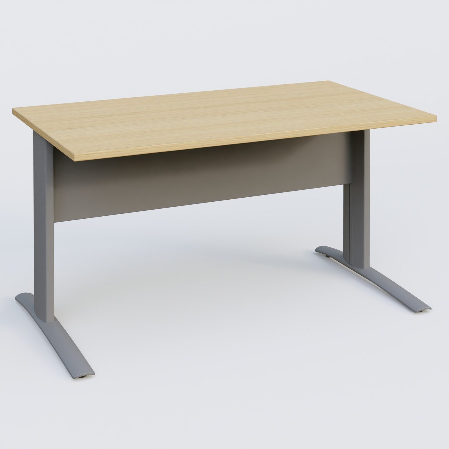 K1 Plateau droit 140x80 avec voile de fond métal. Plateau Chêne clair et pietement Aluminium