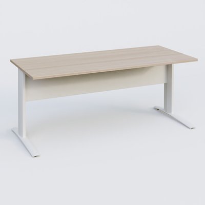 Gamme K1 - Plans droits - K1 Plateau droit 180x80 avec voile de fond métal. Plateau Acacia et pietement Blanc