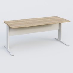 [Pas de famille] - [Pas de sous famille] - K1 Plateau droit 180x80 avec voile de fond métal. Plateau Chêne naturel et pietement Blanc